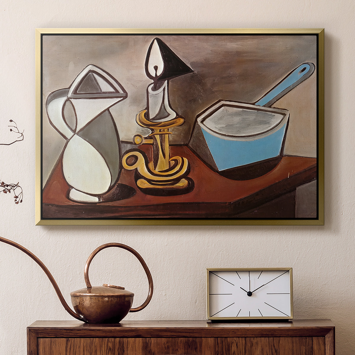 Jug, Candle, and Enamel Pan, 1950 - Floater Framed Canvas Print