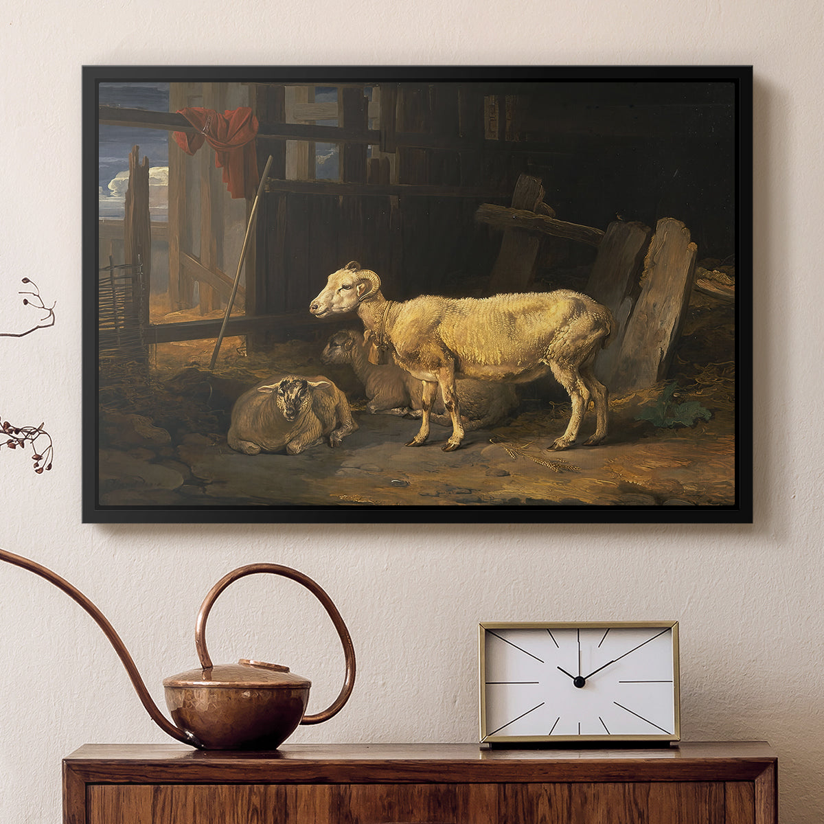Sheep in a Stable, 1810 - Floater Framed Canvas Print