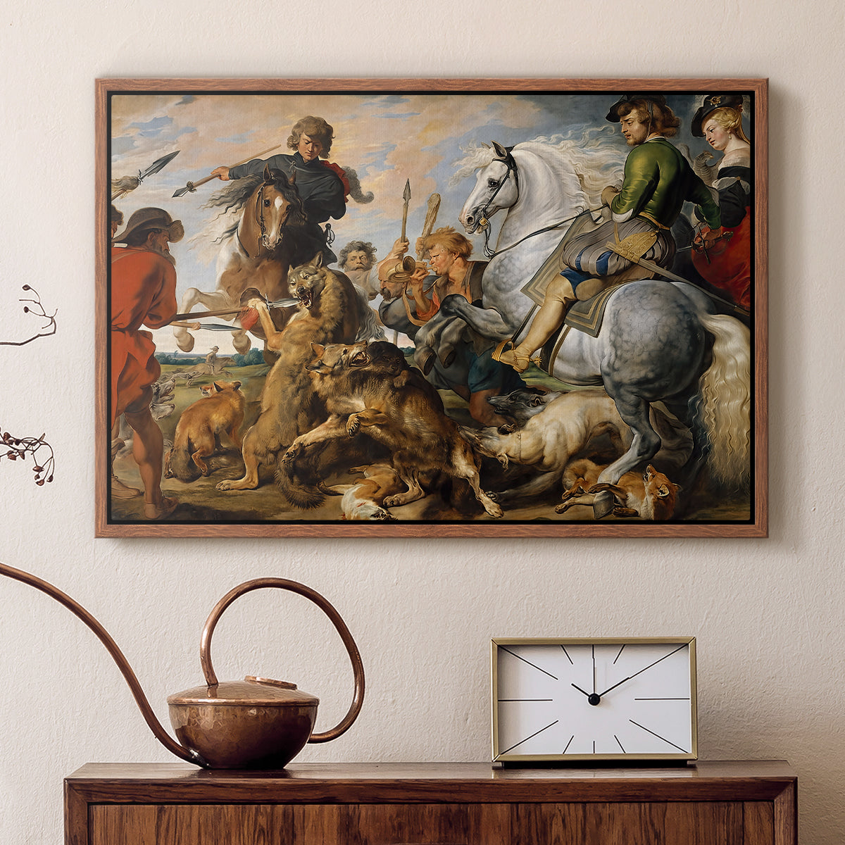 The Wolf and Fox Hunt, c. 1616 - Floater Framed Canvas Print