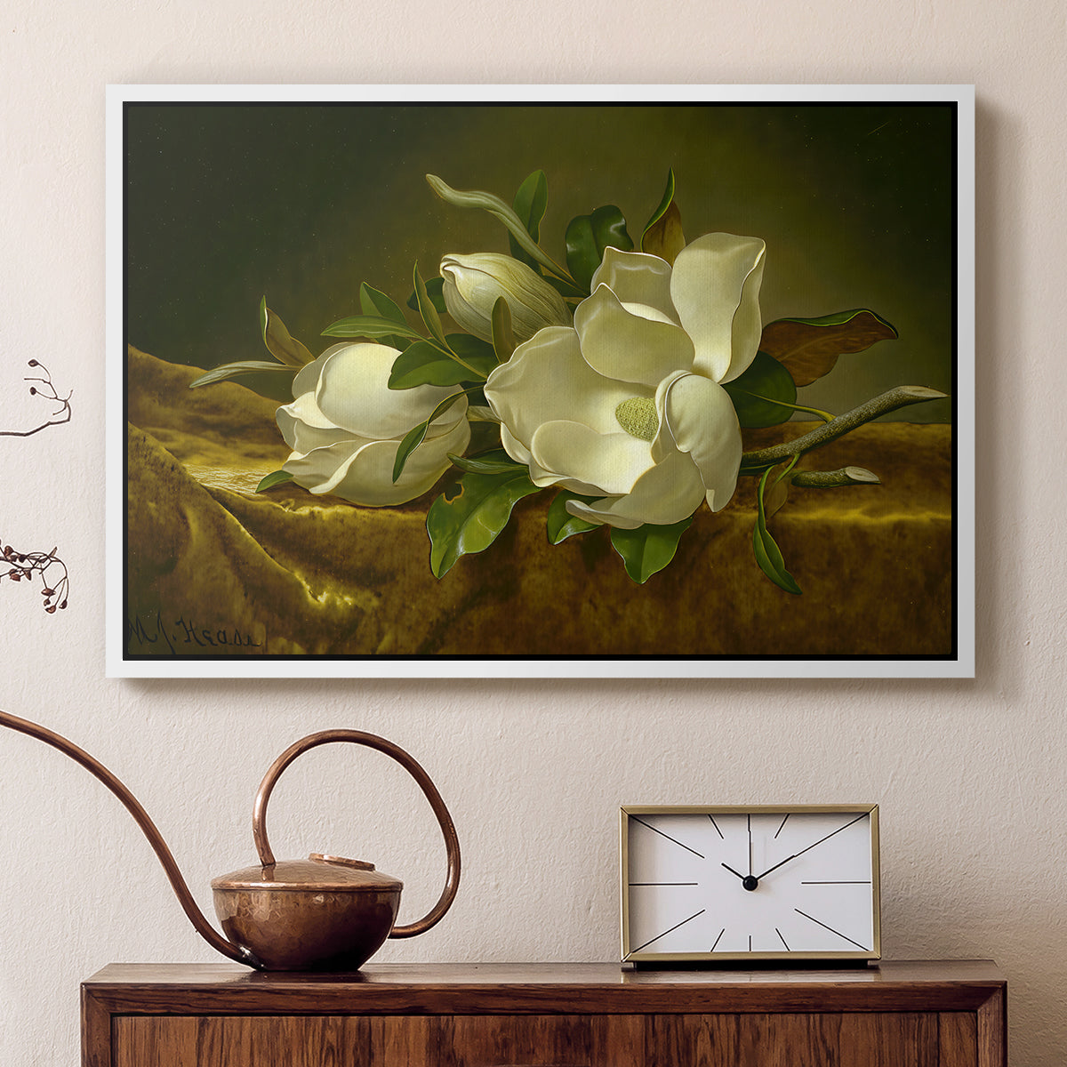 Magnolias on Gold Velvet Cloth, c. 1888-1890 - Floater Framed Canvas Print