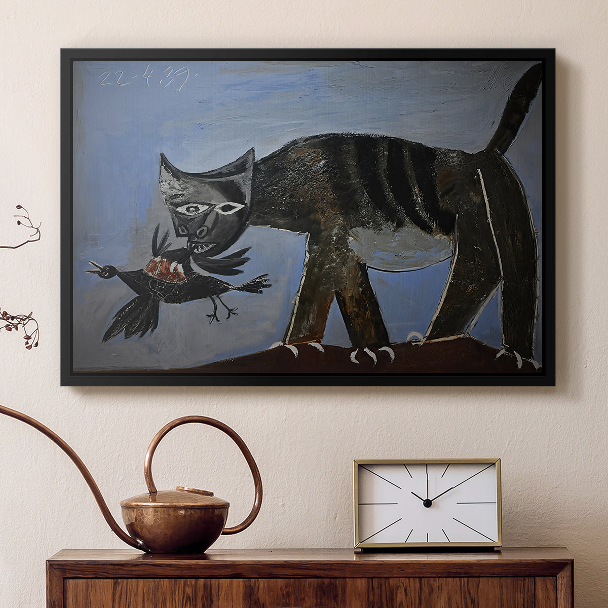 Cat Catching a Bird, 1939 - Floater Framed Canvas Print