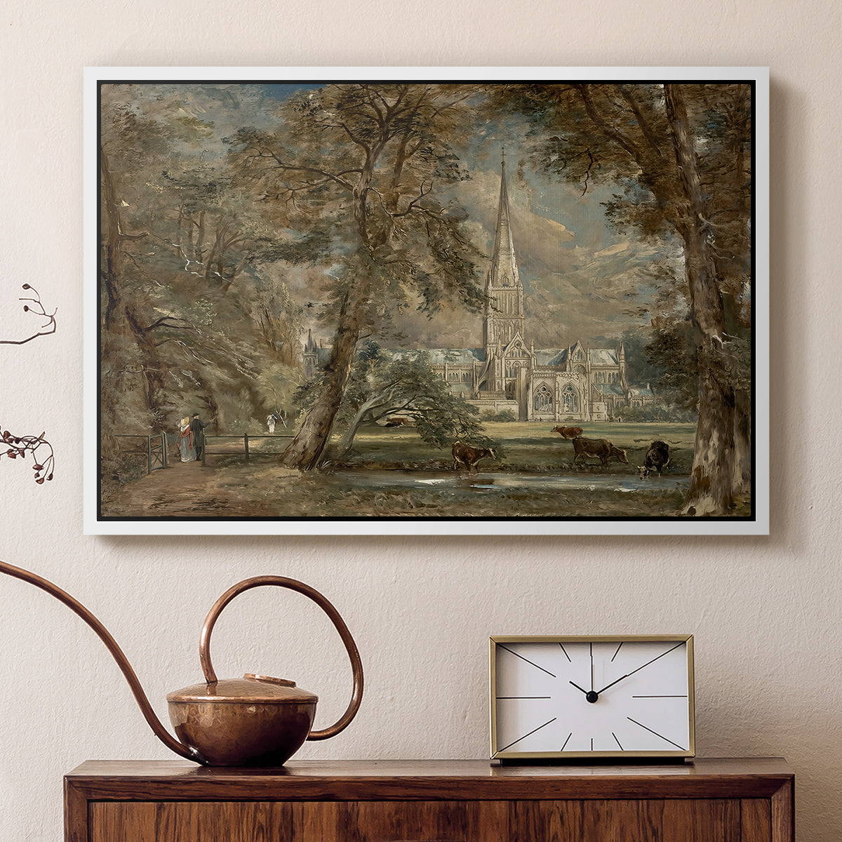 Salisbury Cathedral from the Bishop's Grounds, c. 1822-1823 - Floater Framed Canvas Print