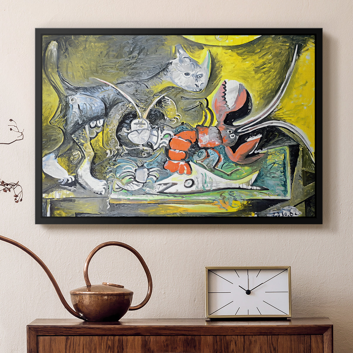 Still Life with Cat and Lobster, 1962 - Floater Framed Canvas Print