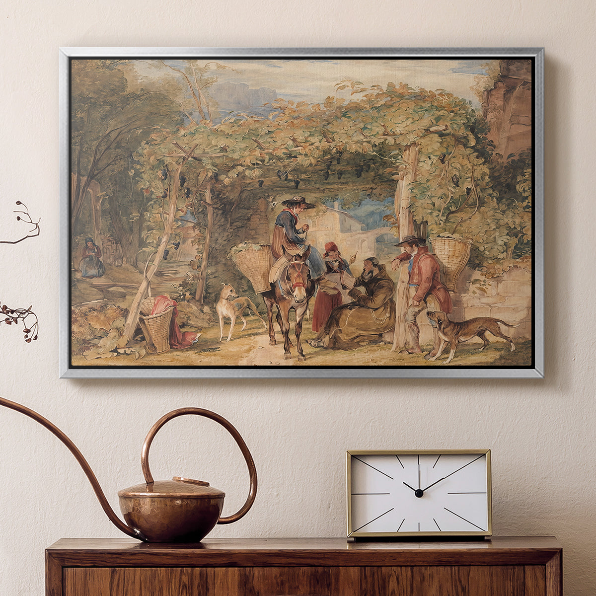 Figures and Animals in a Vineyard, c. 1829 - Floater Framed Canvas Print