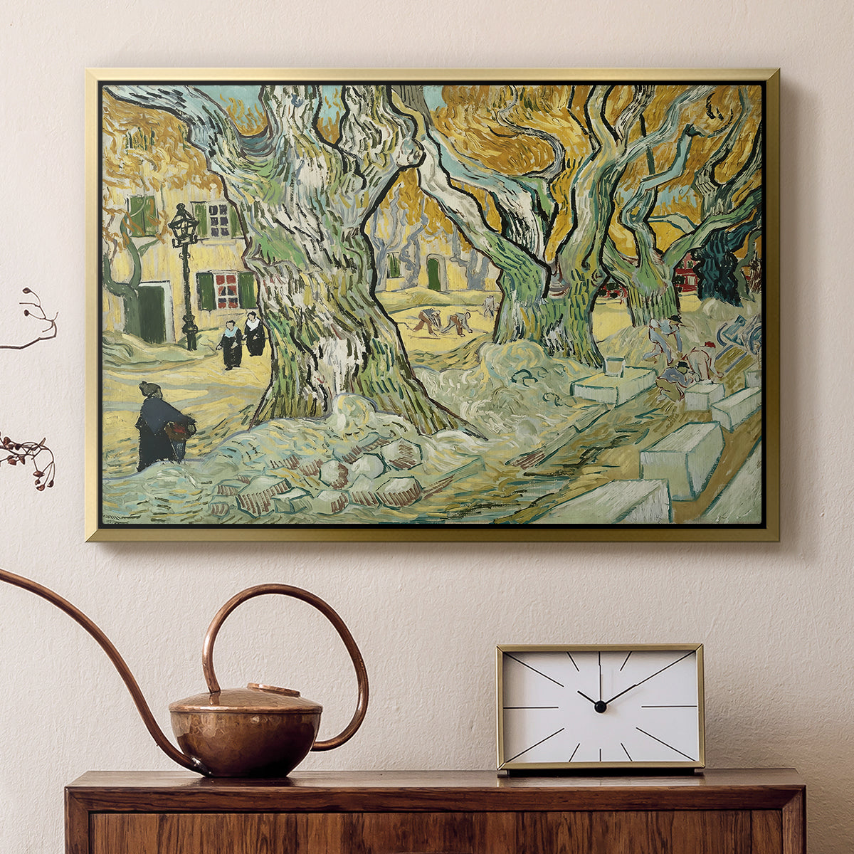 The Large Plane Trees (Road Menders at Saint-Rémy), 1889 - Floater Framed Canvas Print