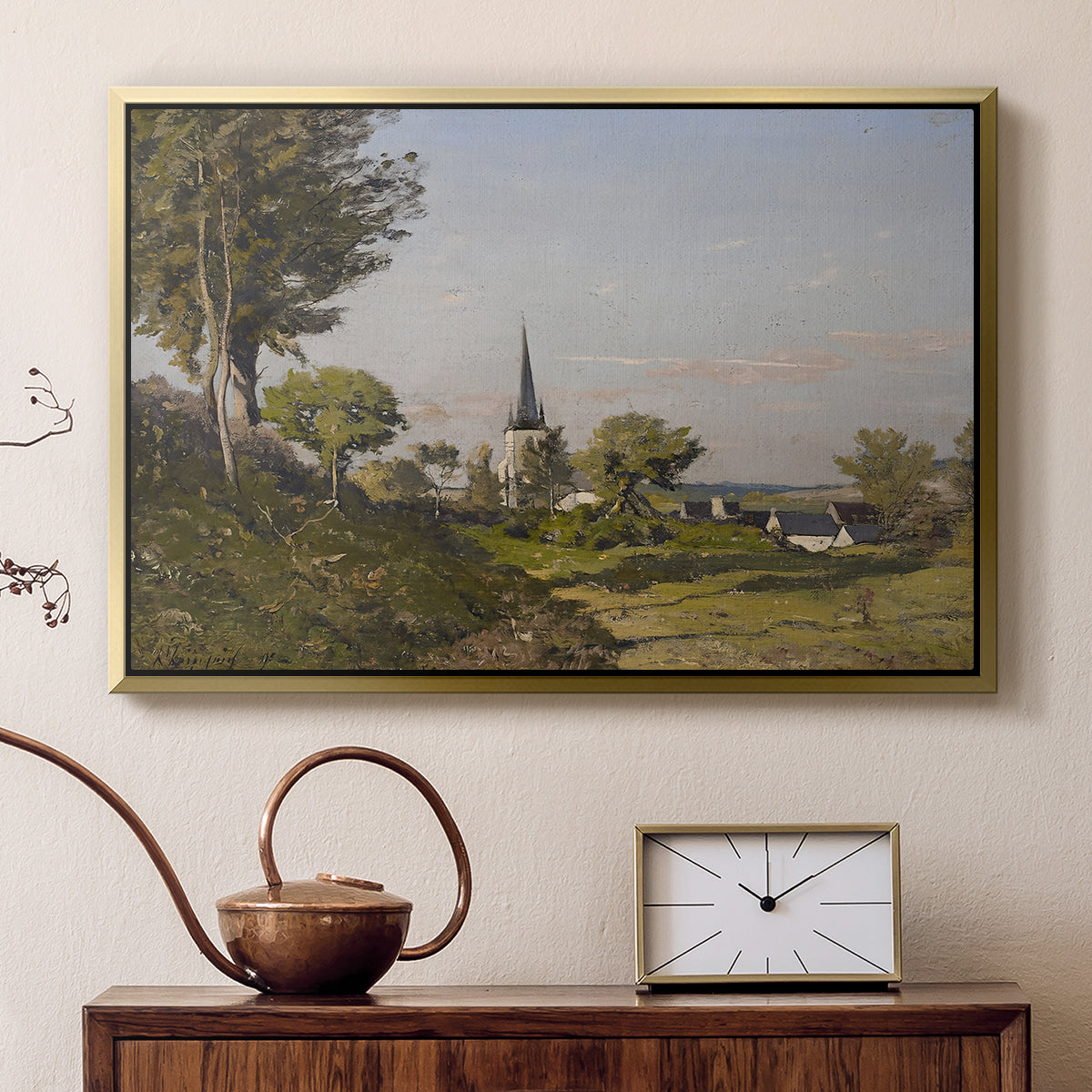 Village Landscape with Church, 1891 - Floater Framed Canvas Print