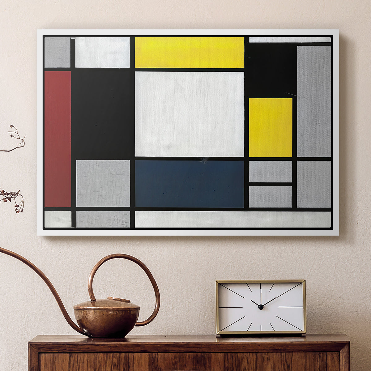 Composition with Yellow, Red, Black, Blue, and Gray, 1920 - Floater Framed Canvas Print