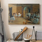 Canvas art print detailing an elegant rehearsal space with dancers in soft lighting, displayed in a softly lit workspace setting