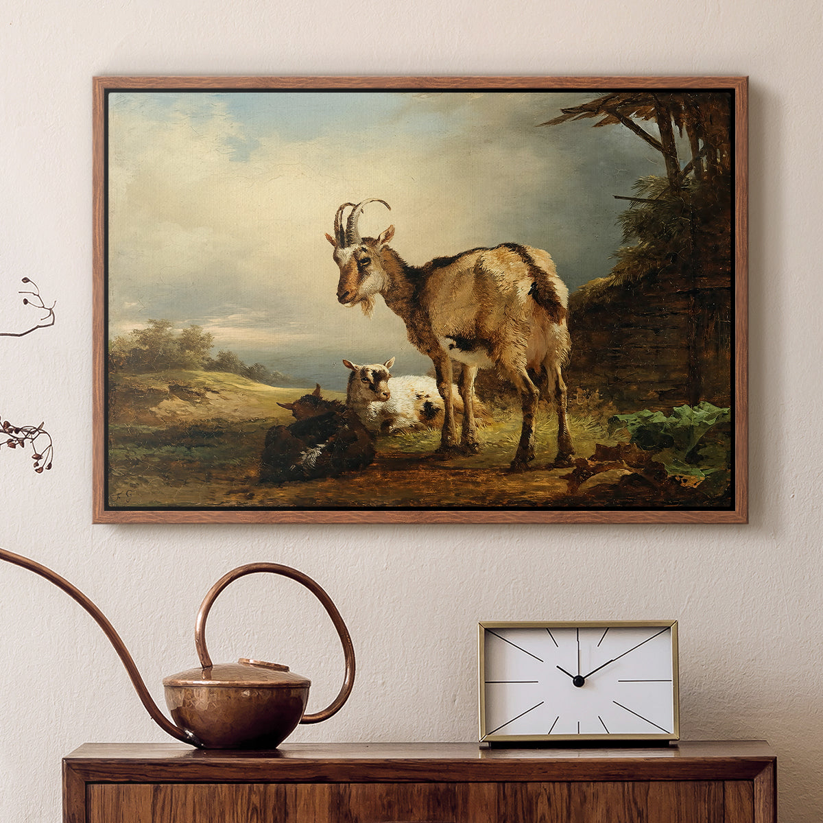 A Goat with Two Kids - Floater Framed Canvas Print