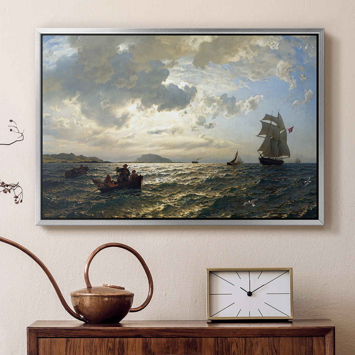 Fresh Breeze on the Norwegian Coast, 1876 - Floater Framed Canvas Print