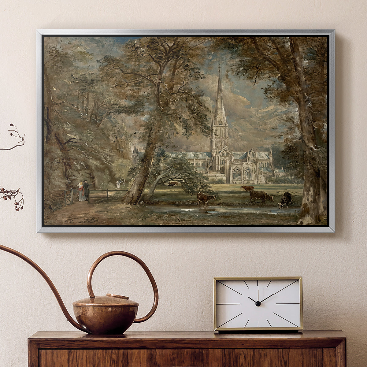Salisbury Cathedral from the Bishop's Grounds, c. 1822-1823 - Floater Framed Canvas Print