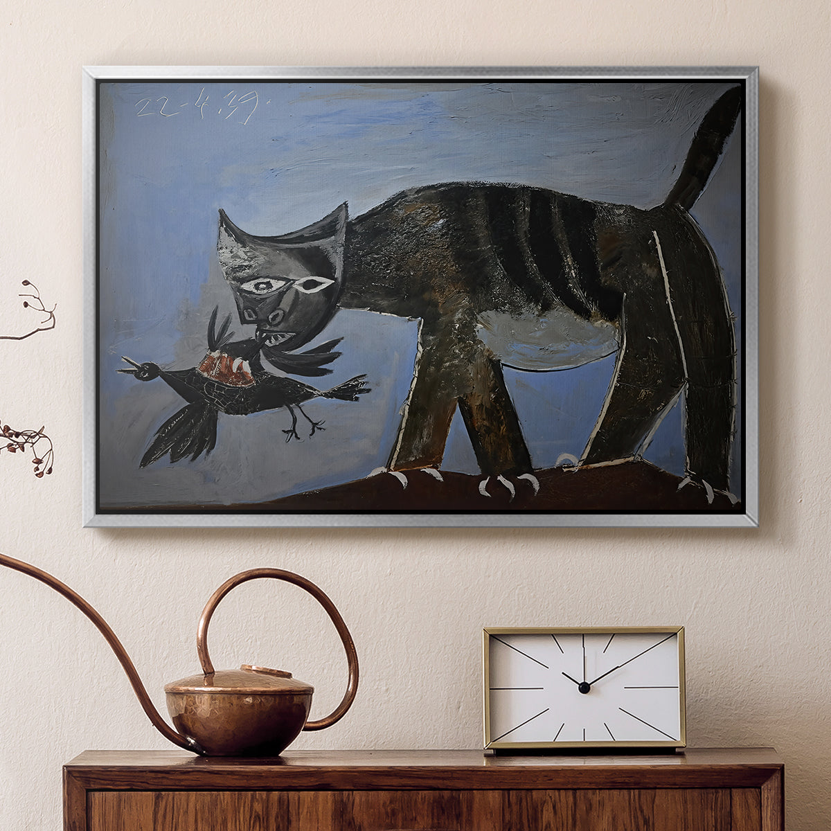 Cat Catching a Bird, 1939 - Floater Framed Canvas Print