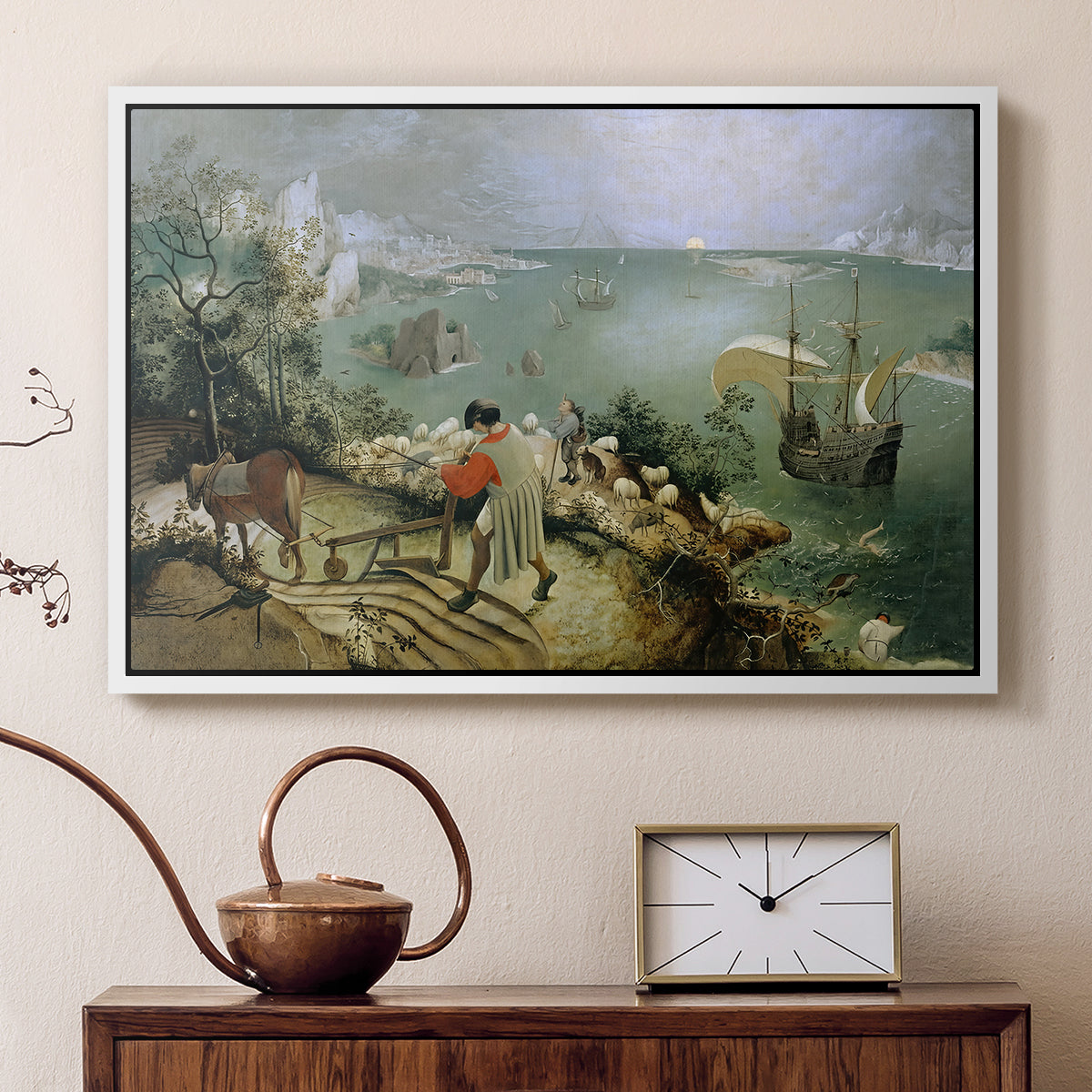Landscape with the Fall of Icarus, c. 1560 - Floater Framed Canvas Print