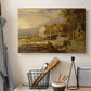 Canvas art print detailing a landscape featuring mill and natural terrain, displayed in a softly lit workspace setting