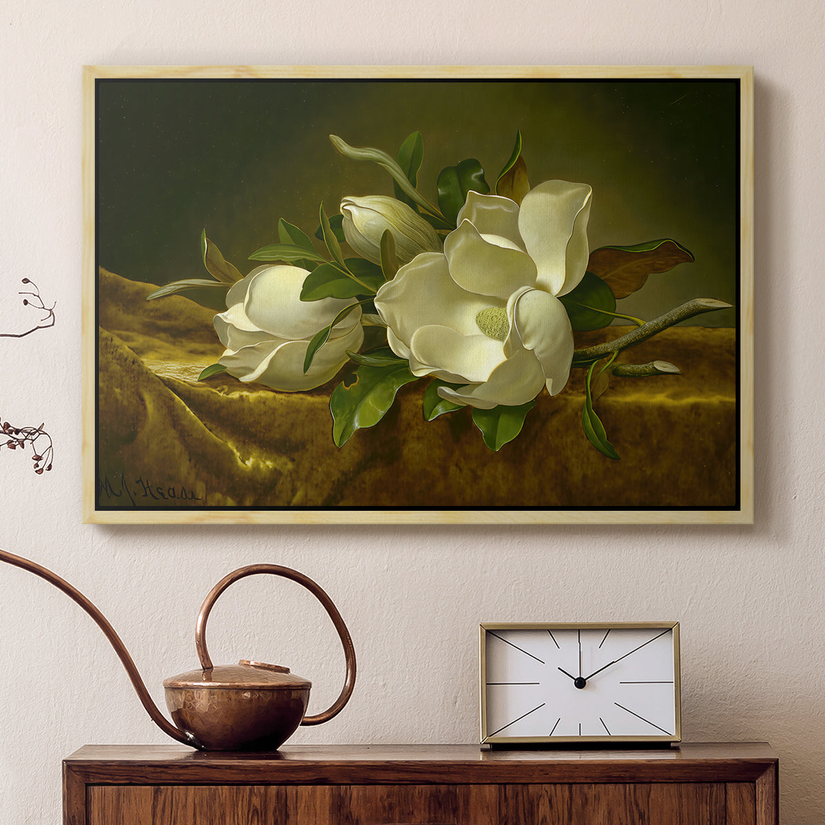 Magnolias on Gold Velvet Cloth, c. 1888-1890 - Floater Framed Canvas Print