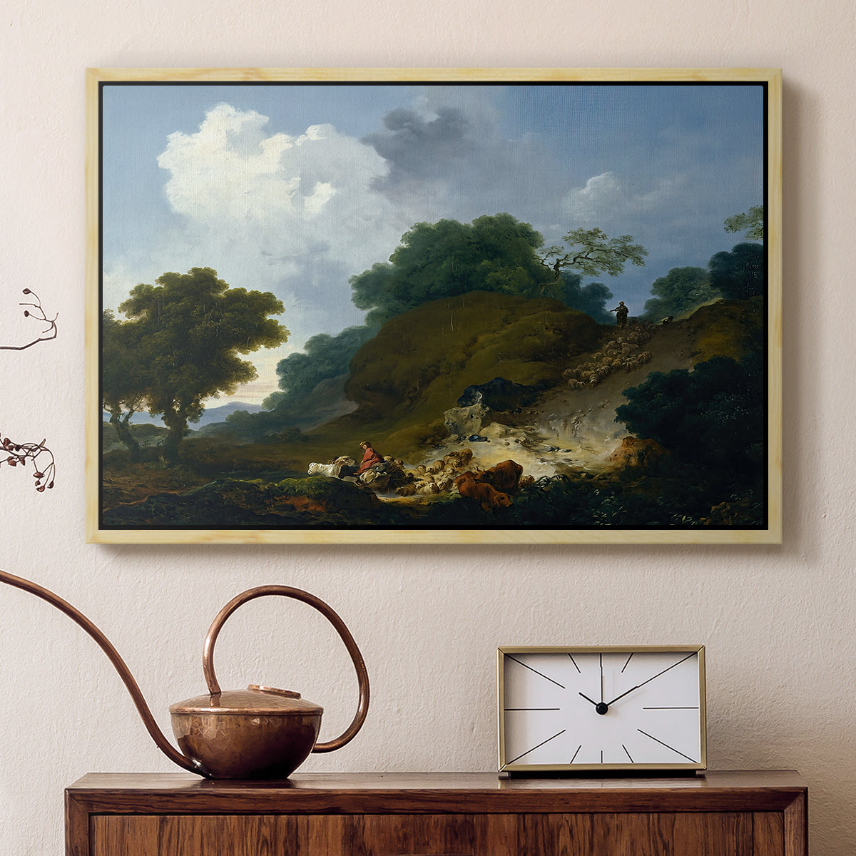 Landscape with Shepherds and Flock of Sheep, c. 1763-1765 - Floater Framed Canvas Print