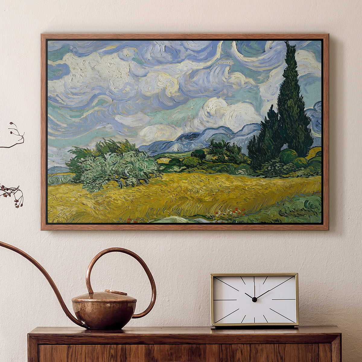Wheat Field with Cypresses, 1889 - Floater Framed Canvas Print