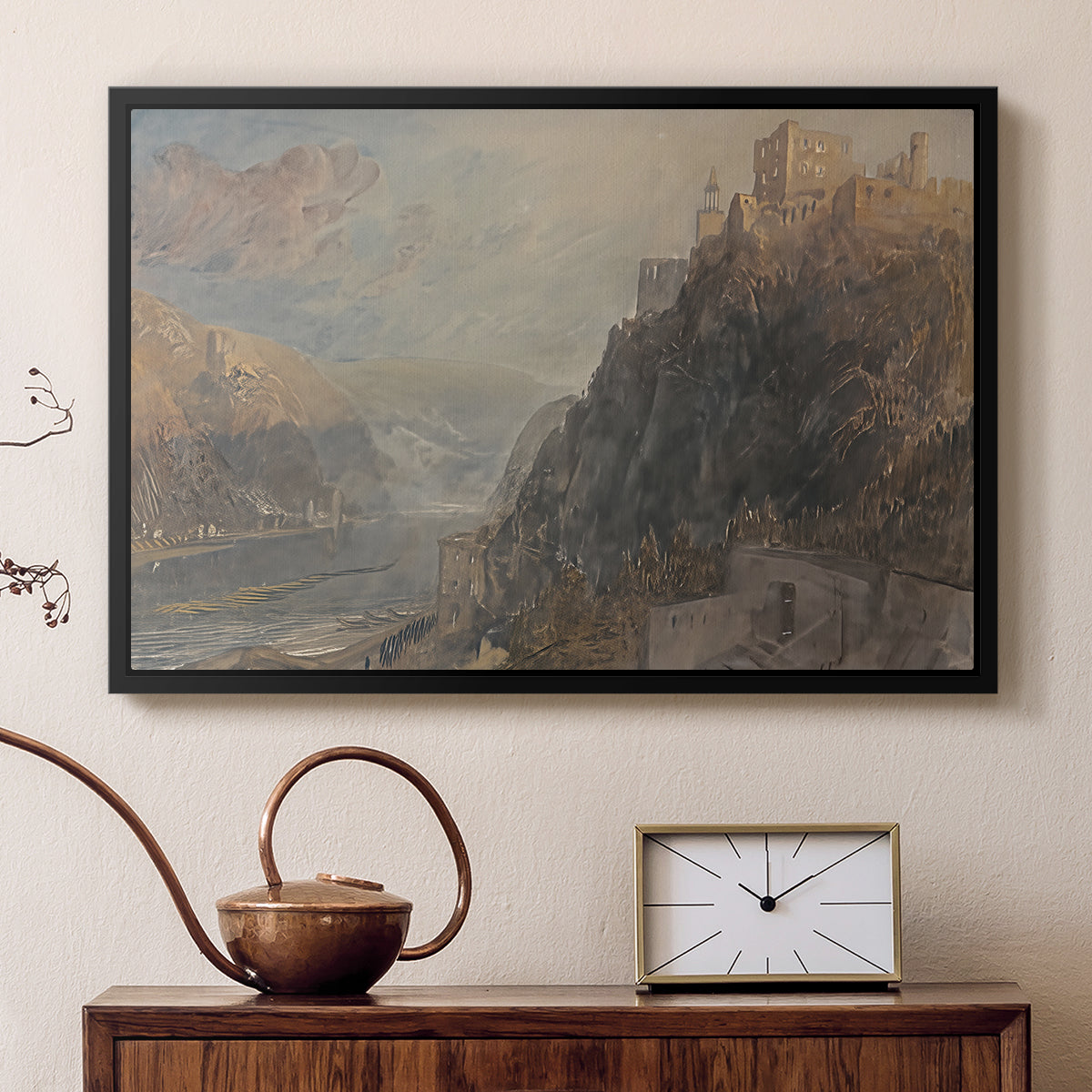 Rheinfels Looking to Katz and Gourhausen, 1817 - Floater Framed Canvas Print