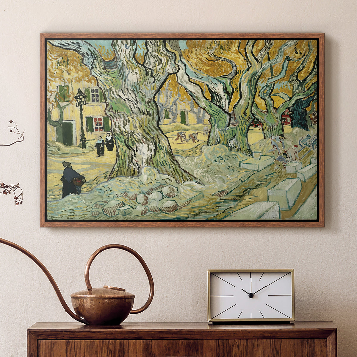 The Large Plane Trees (Road Menders at Saint-Rémy), 1889 - Floater Framed Canvas Print
