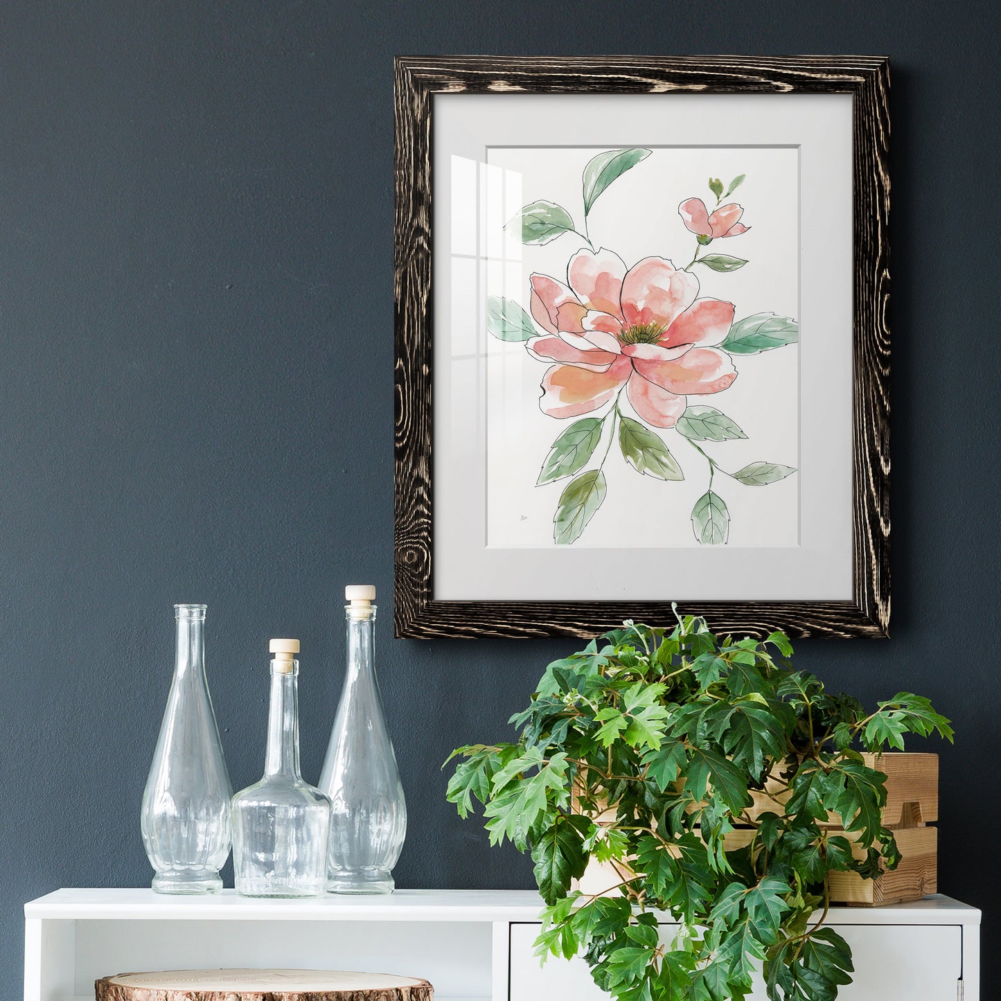 Peony Contour - Barnwood Framed Art Print