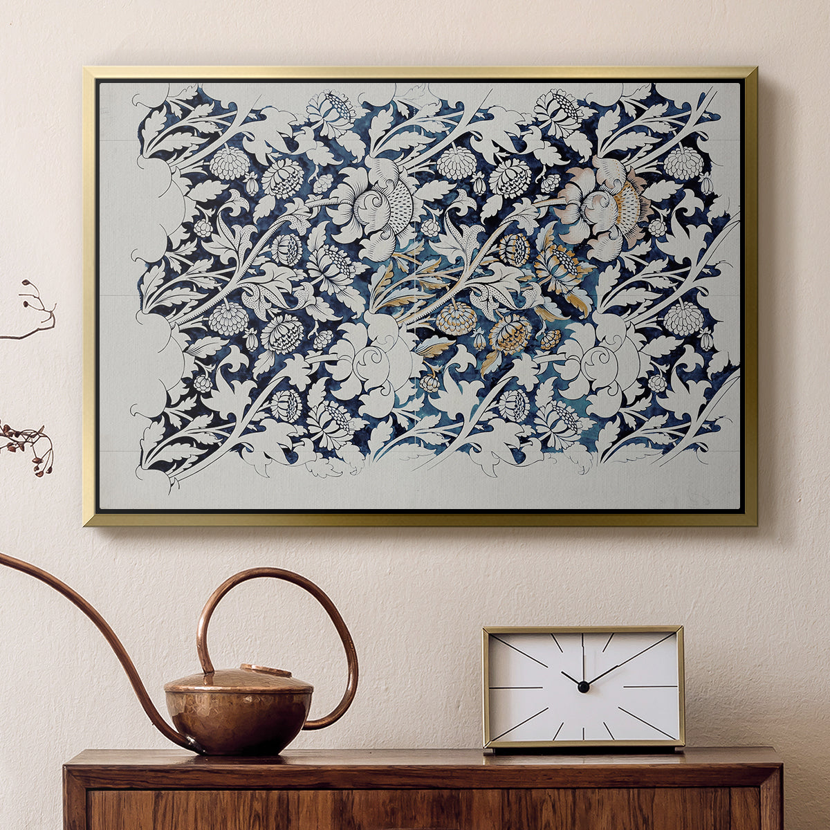 Watercolour for Printed Fabric Design: Wey, c. 1882-1883 - Floater Framed Canvas Print