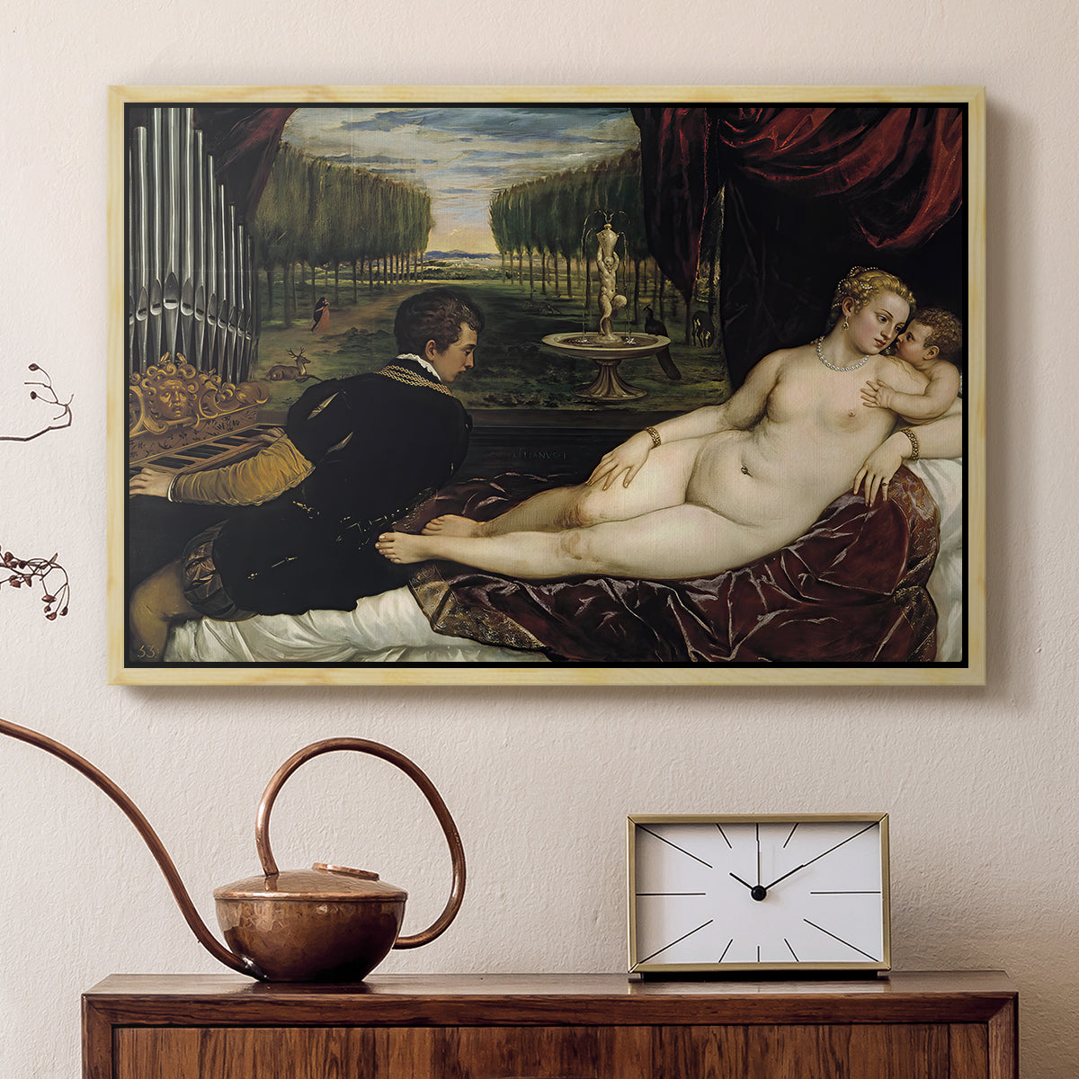 Venus with an Organist and Cupid, c. 1555 - Floater Framed Canvas Print