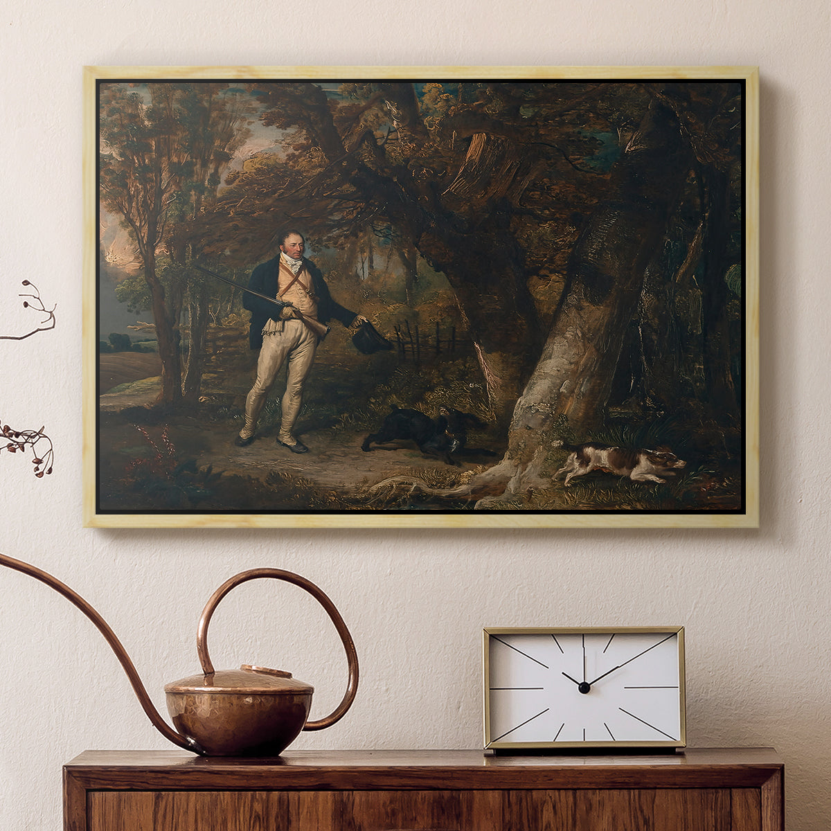 The Reverend Thomas Levett and Favourite Dogs, Cock-Shooting, 1811 - Floater Framed Canvas Print