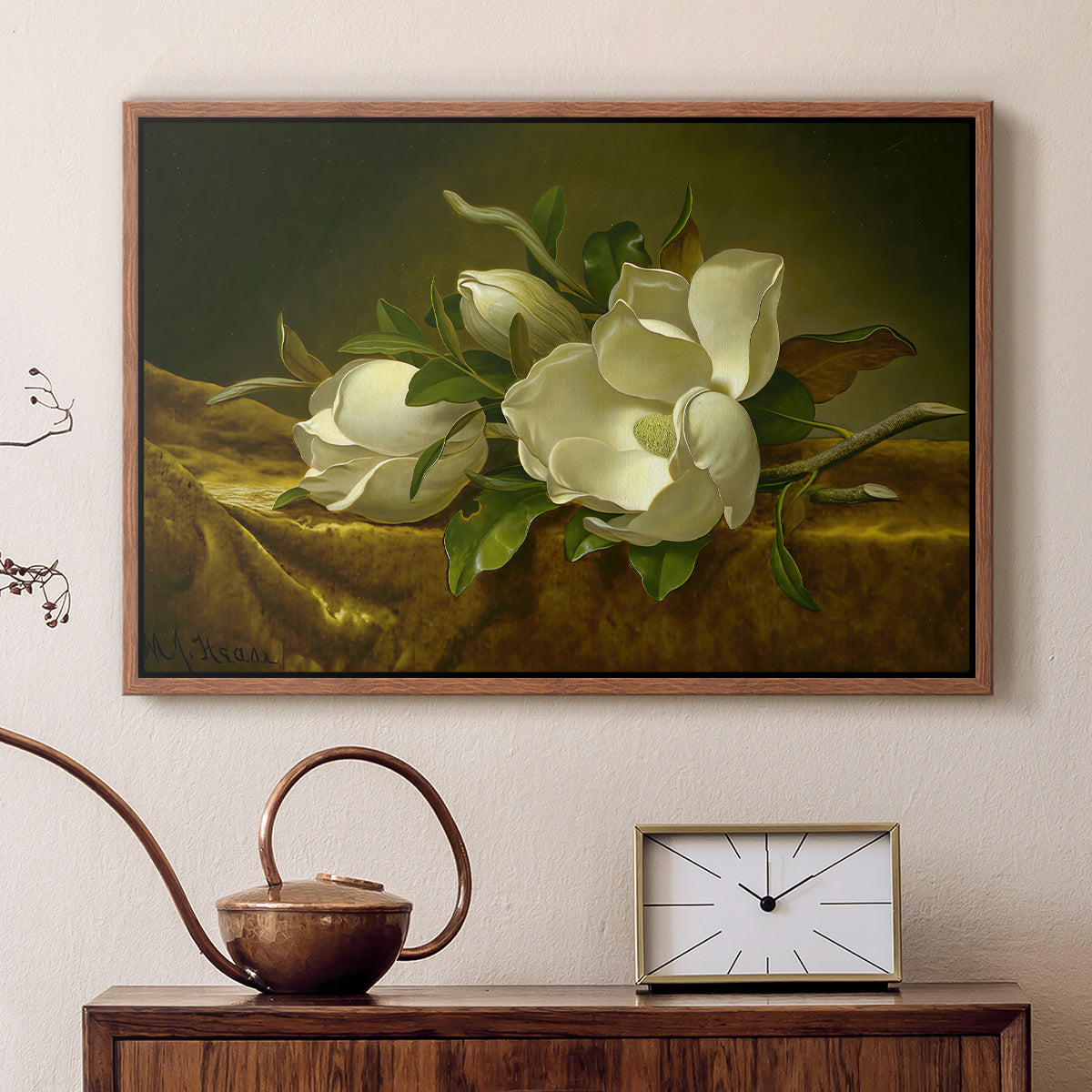 Magnolias on Gold Velvet Cloth, c. 1888-1890 - Floater Framed Canvas Print