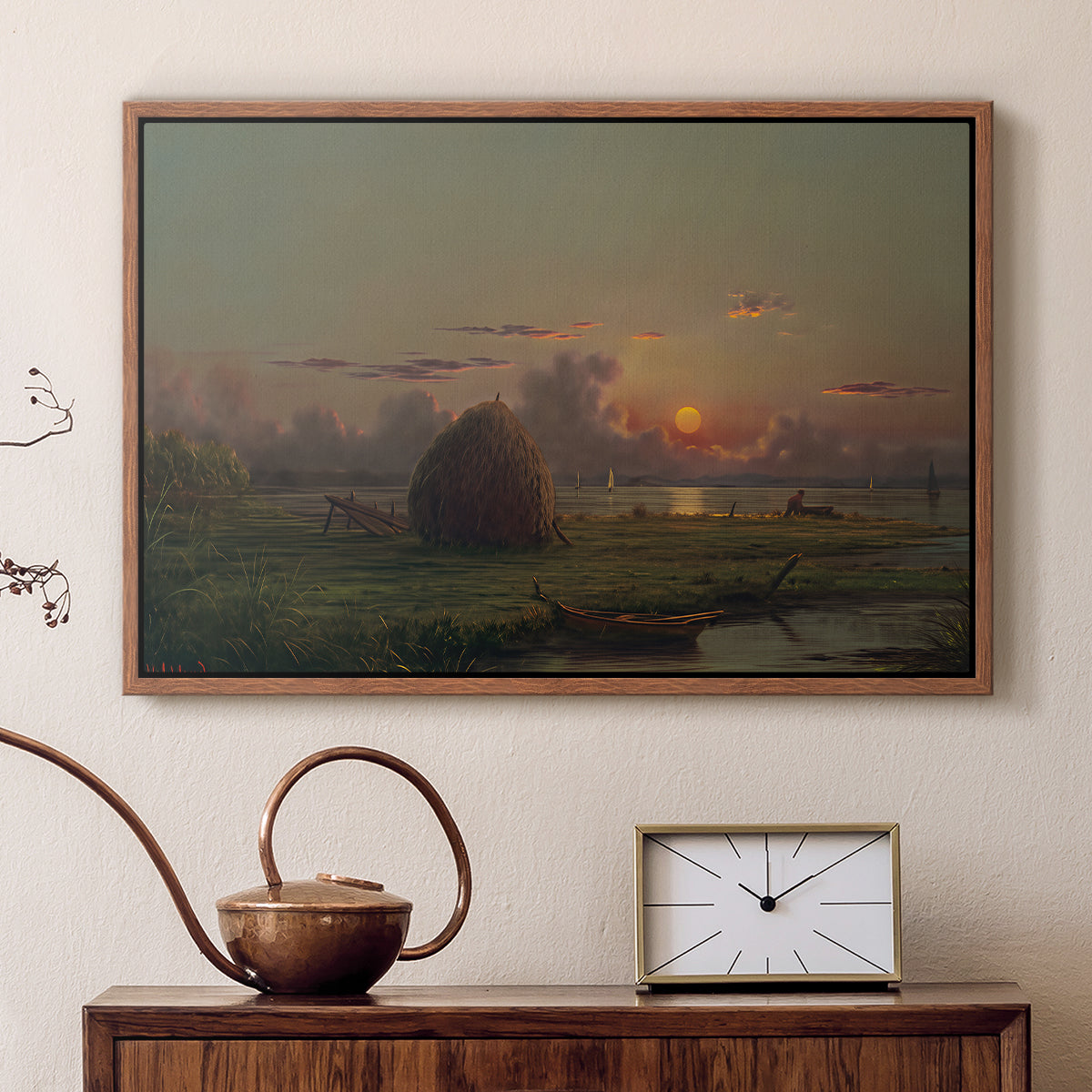Haystack at Sunset, 1880 - Floater Framed Canvas Print