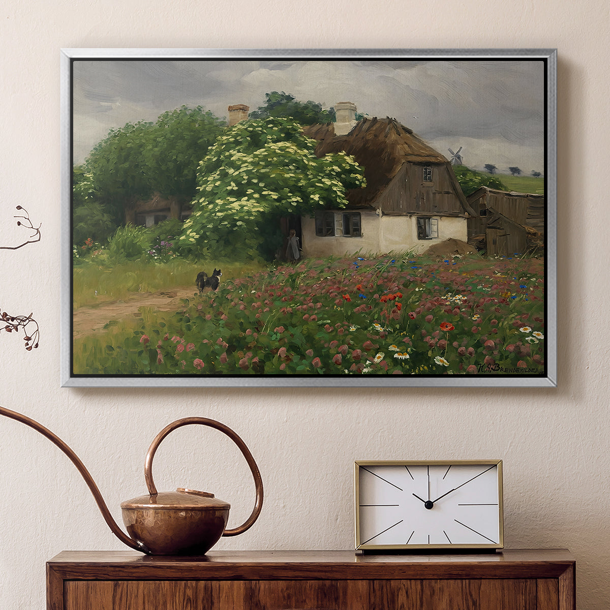 Farmhouse with Meadow Flowers, 1909 - Floater Framed Canvas Print