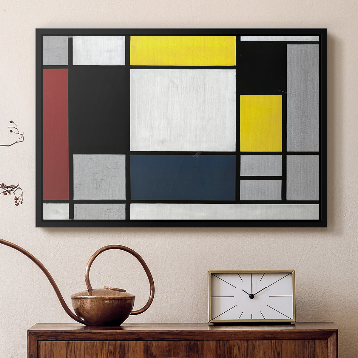 Composition with Yellow, Red, Black, Blue, and Gray, 1920 - Floater Framed Canvas Print