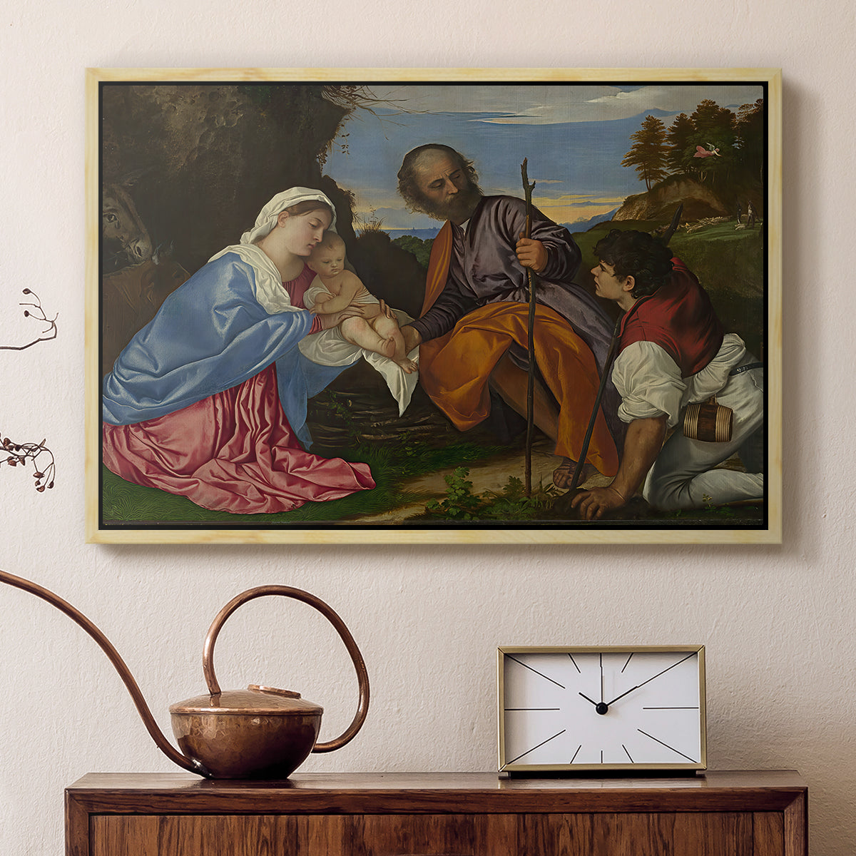 The Holy Family with a Shepherd, c. 1510 - Floater Framed Canvas Print