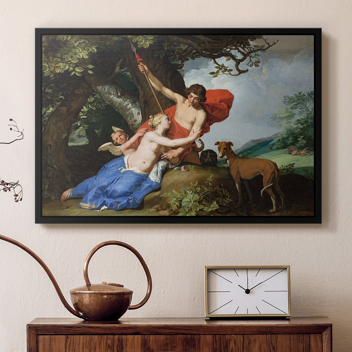 Venus and Adonis, 1632 - Floater Framed Canvas Print