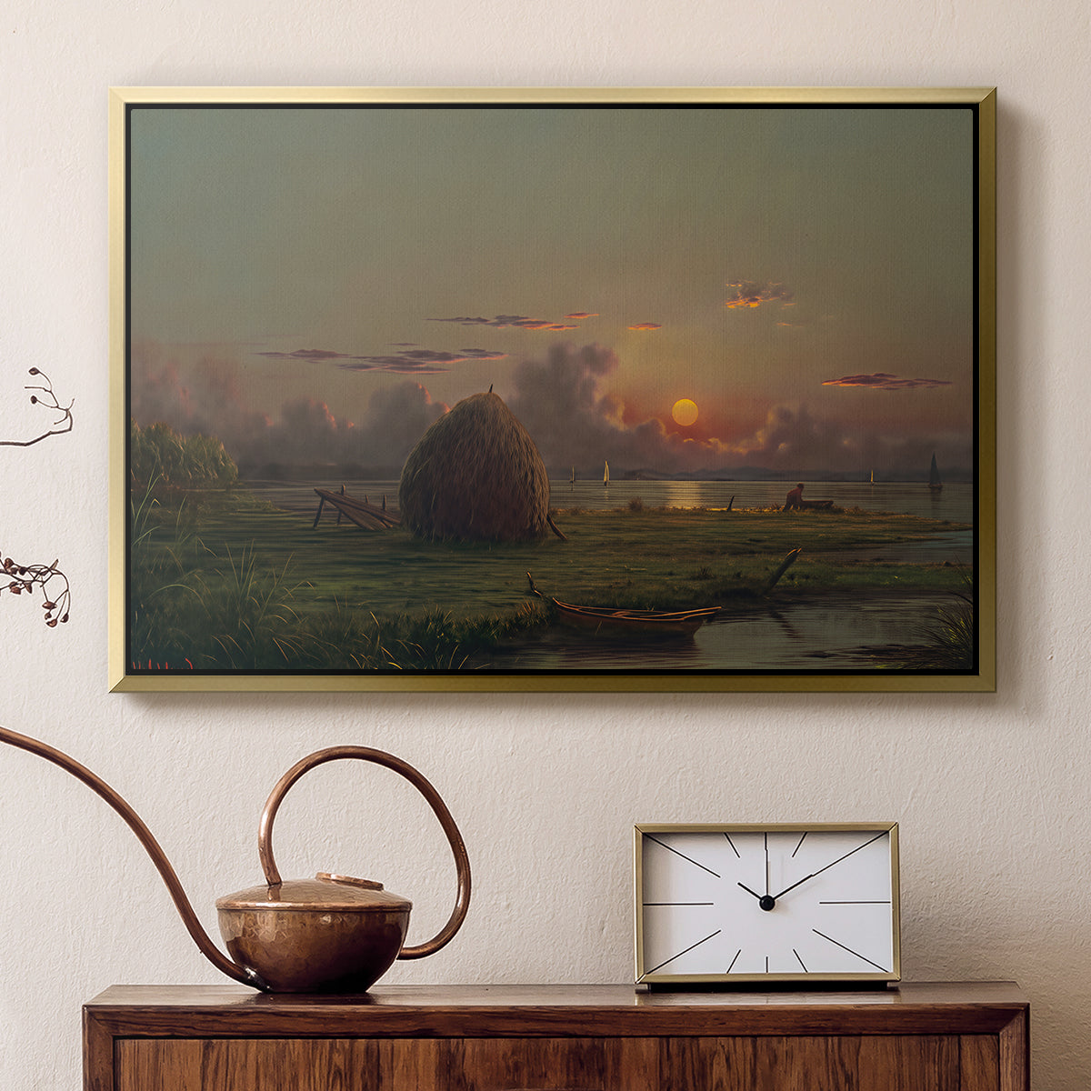 Haystack at Sunset, 1880 - Floater Framed Canvas Print