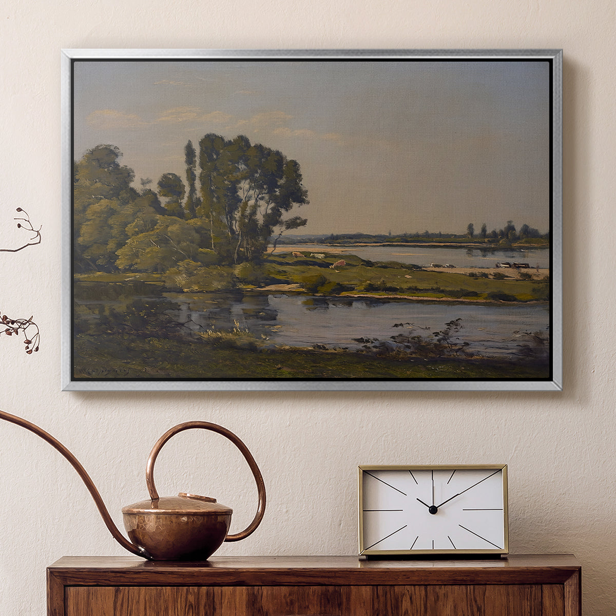 Landscape with a River, 1892 - Floater Framed Canvas Print