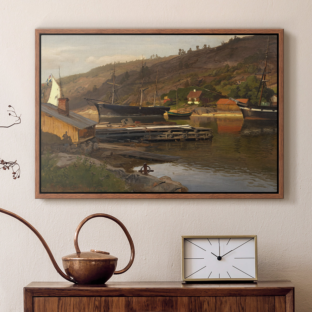 Landingsbrygge Husvik, Drøbak, 1875 - Floater Framed Canvas Print