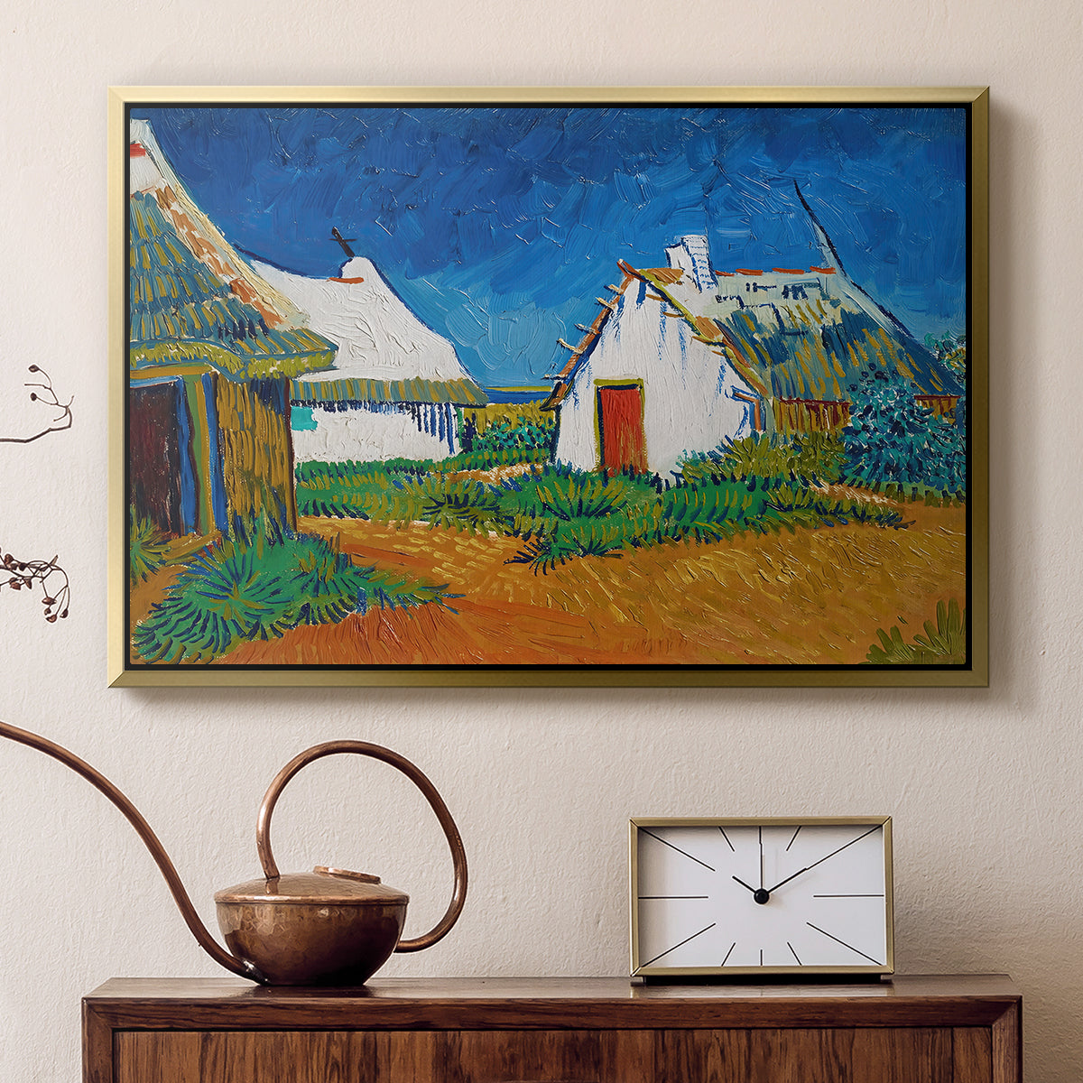 Three White Cottages at Saintes-Maries, 1888 - Floater Framed Canvas Print