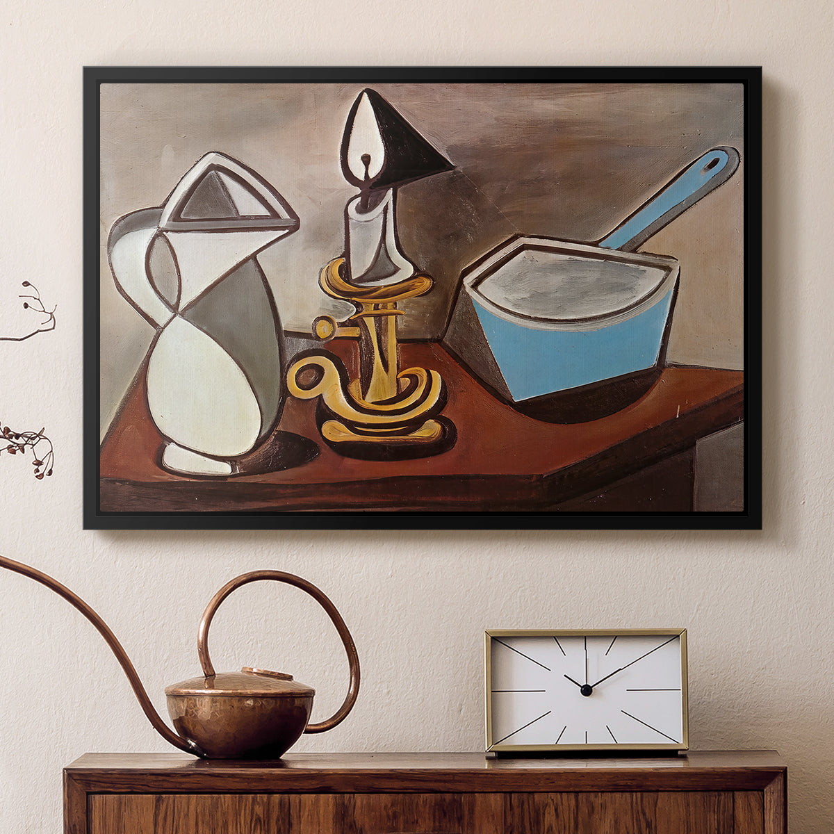 Jug, Candle, and Enamel Pan, 1950 - Floater Framed Canvas Print