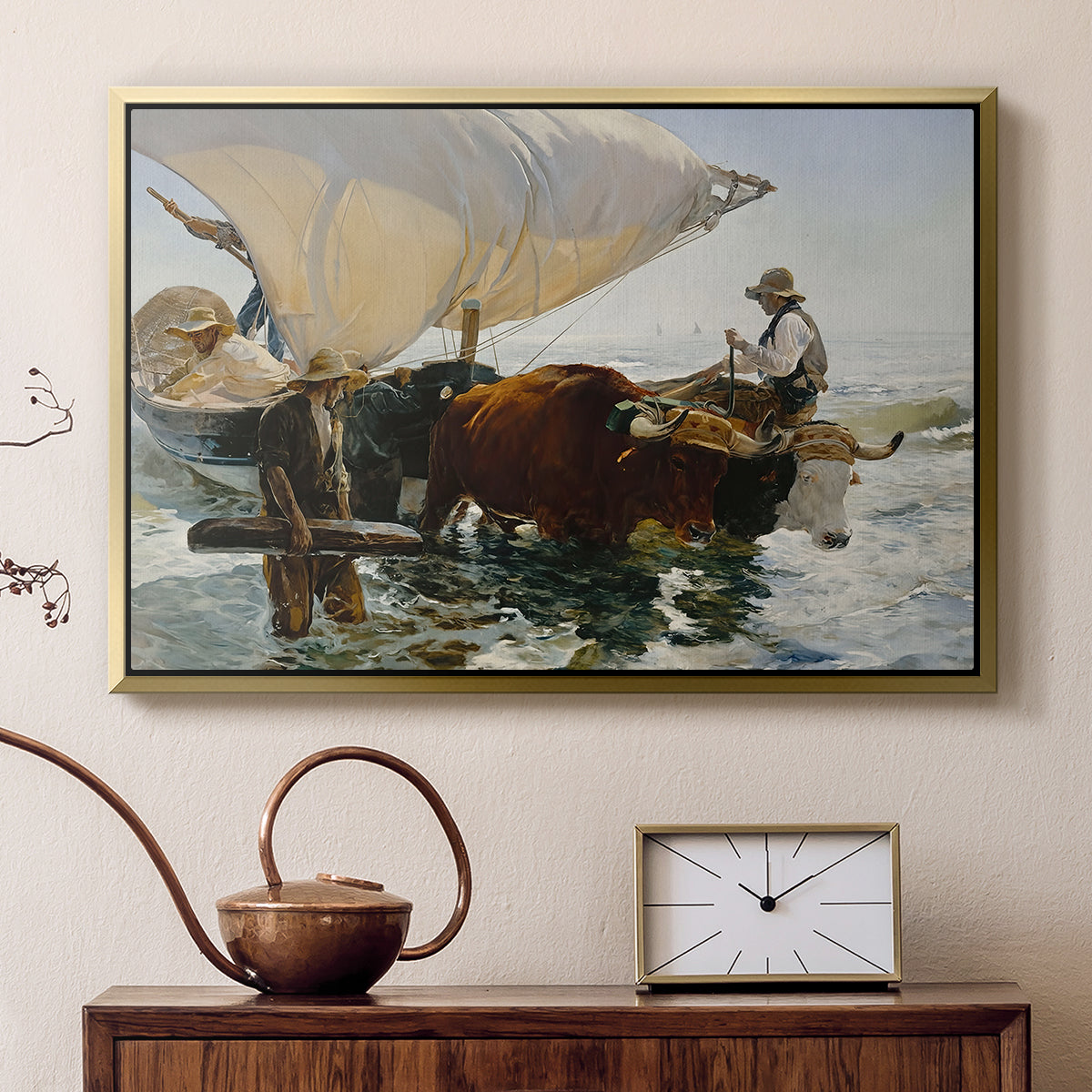 The Return from Fishing: Hauling the Boat, 1894 - Floater Framed Canvas Print