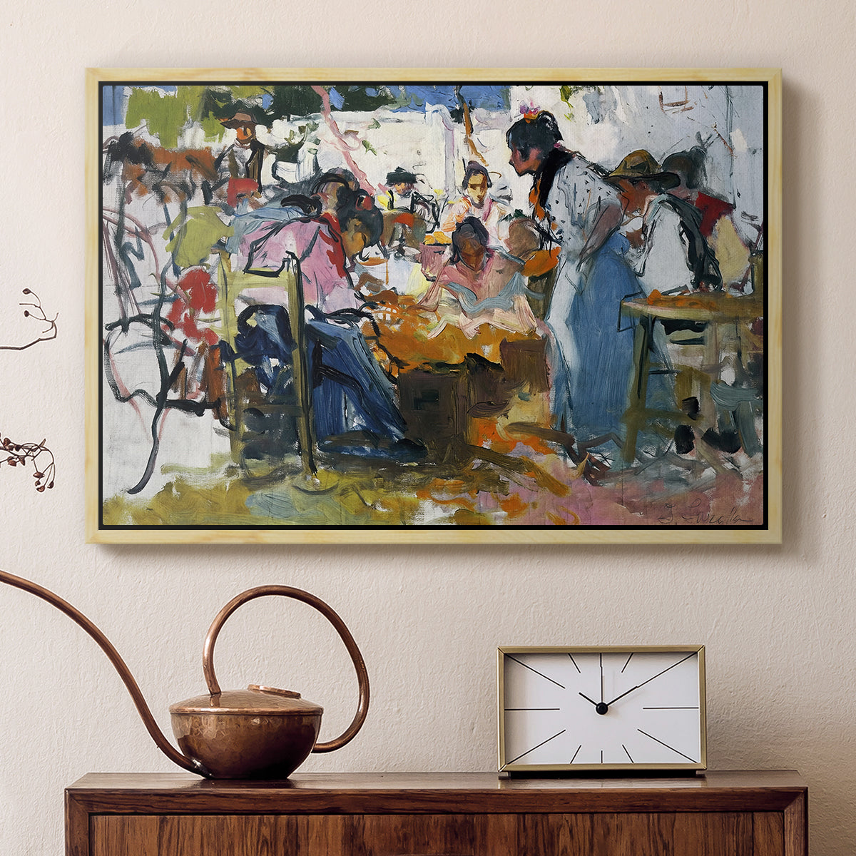Net Menders in Valencia, 1909 - Floater Framed Canvas Print