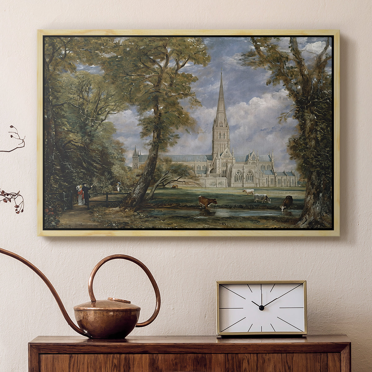 Salisbury Cathedral from the Bishop's Grounds, c. 1825 - Floater Framed Canvas Print