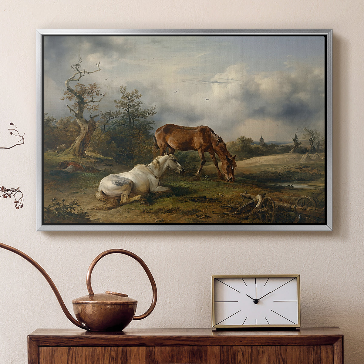 Two Horses on the Pasture, c. 1825 - Floater Framed Canvas Print