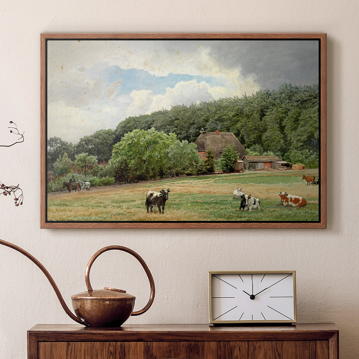 Farm with Grazing Cows (Bondegård med beitende kuer), 1892 - Floater Framed Canvas Print