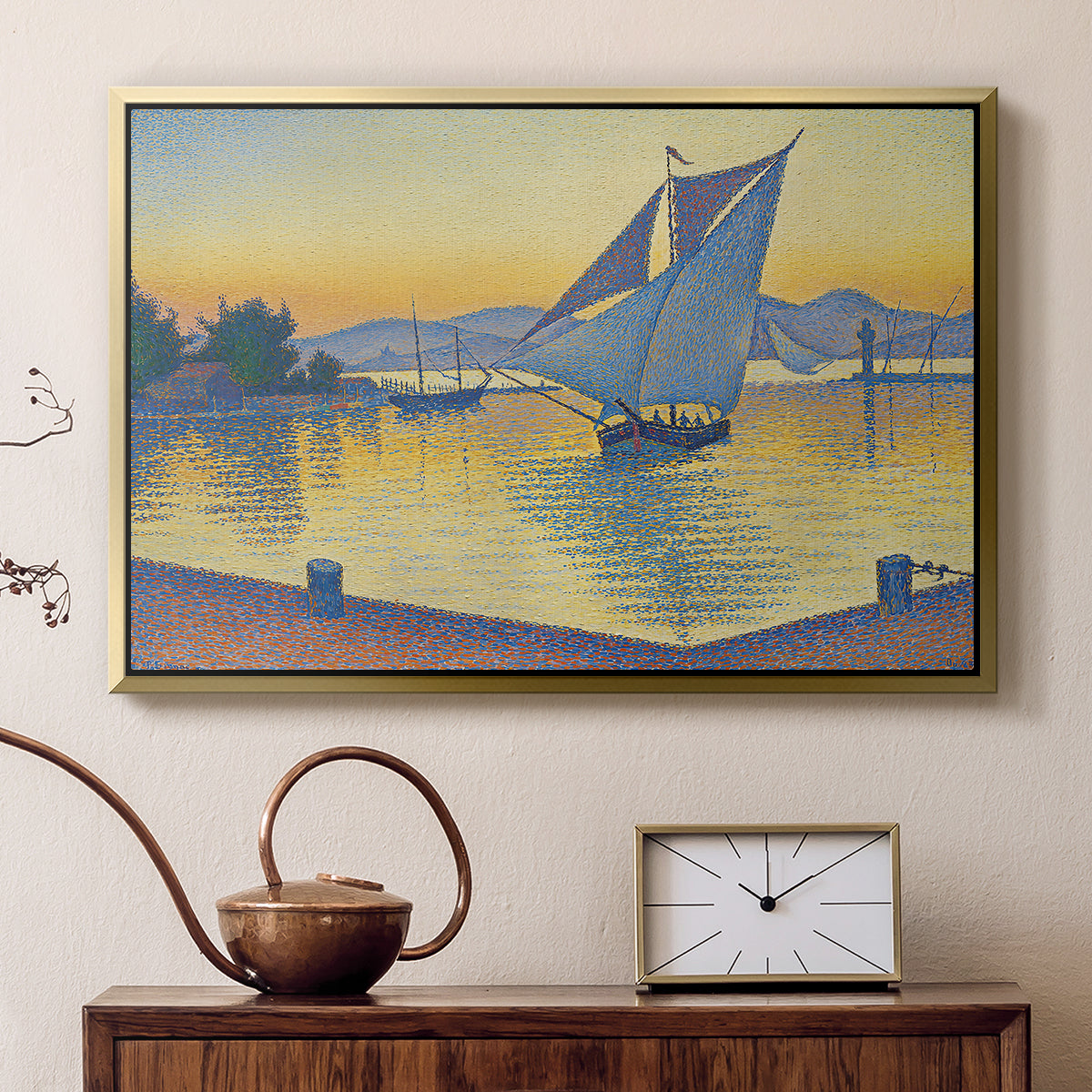 The Port at Sunset, Opus 236, Saint Tropez, 1892 - Floater Framed Canvas Print