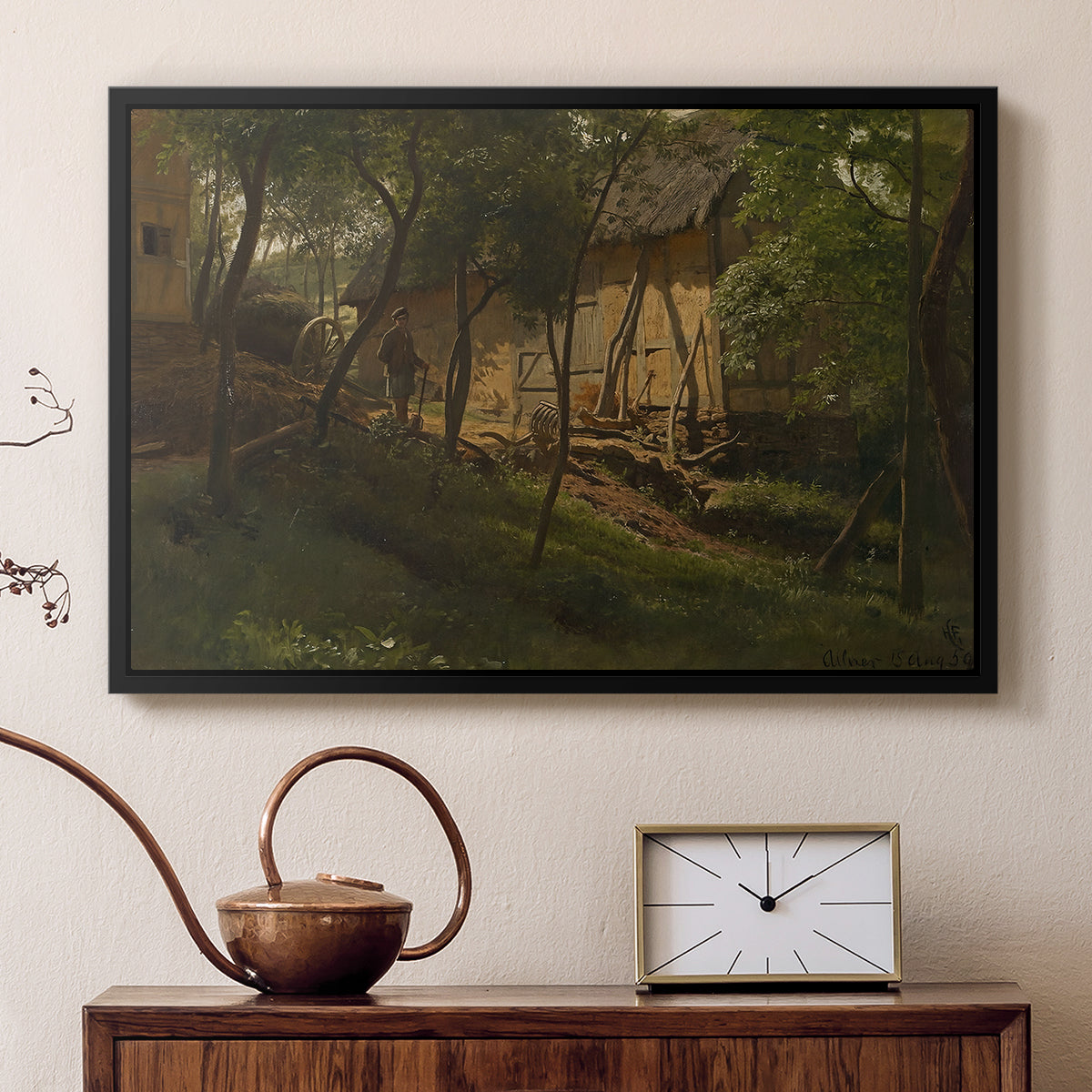 German Farm, 1859 - Floater Framed Canvas Print