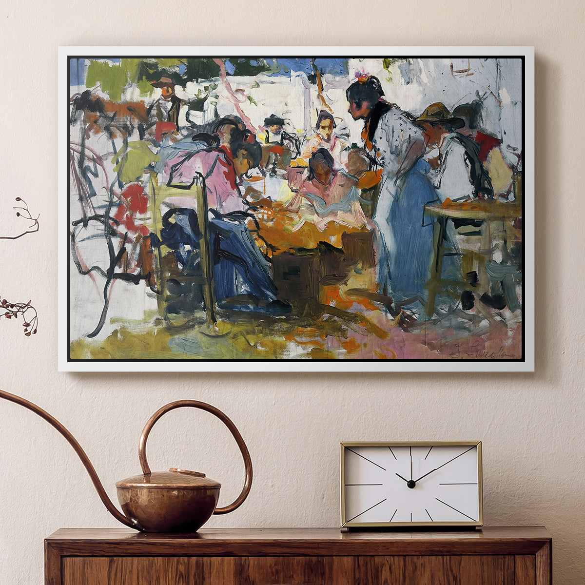 Net Menders in Valencia, 1909 - Floater Framed Canvas Print