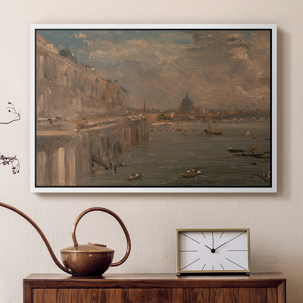 Somerset House Terrace from Waterloo Bridge, c. 1819 - Floater Framed Canvas Print
