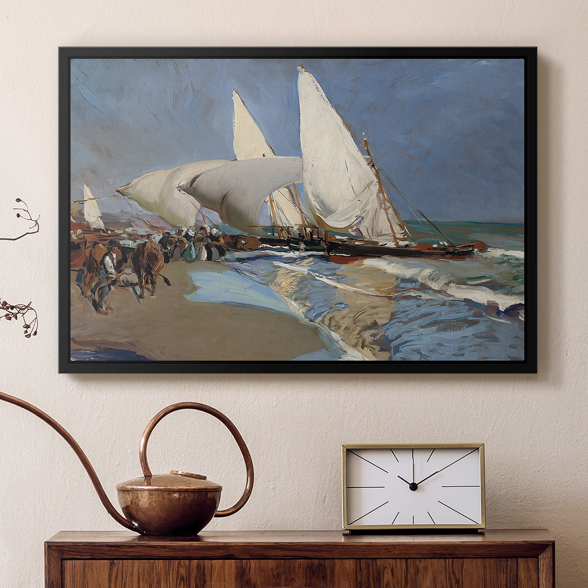 The Beach at Valencia, 1908 - Floater Framed Canvas Print