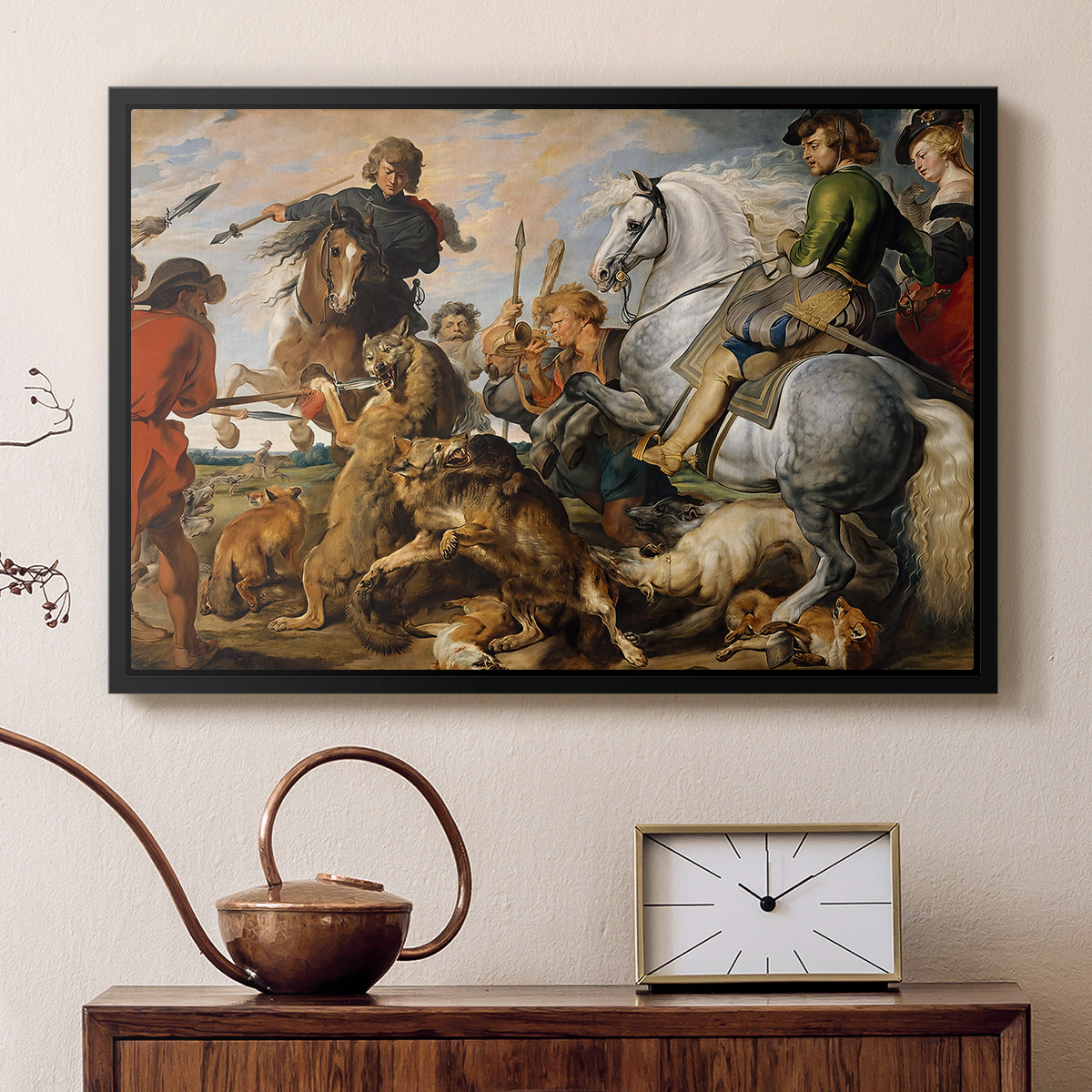 The Wolf and Fox Hunt, c. 1616 - Floater Framed Canvas Print