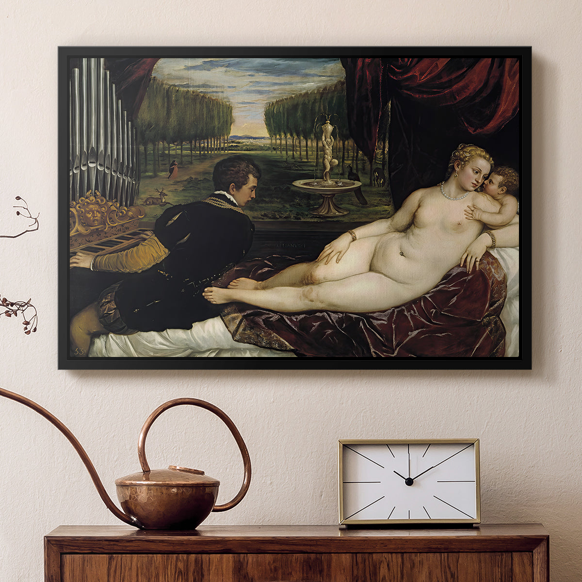 Venus with an Organist and Cupid, c. 1555 - Floater Framed Canvas Print